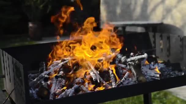 Grill Churrasco Chamas Vazio Quente Conceito Cookout — Vídeo de Stock