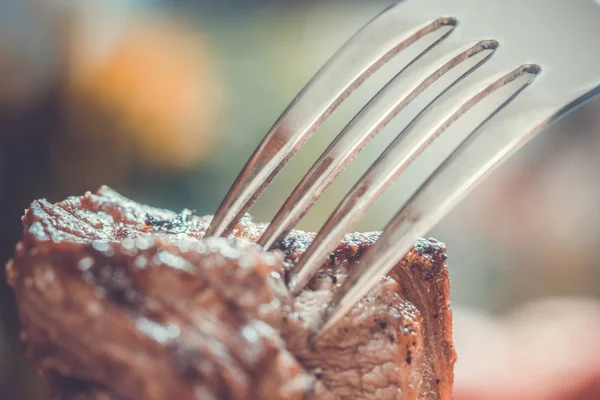 piece of meat on a fork, food concept