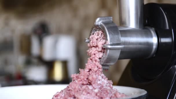 Meat Grinded Meat Grinder Pare Raw Meat Falls Electric Meat — Stock Video