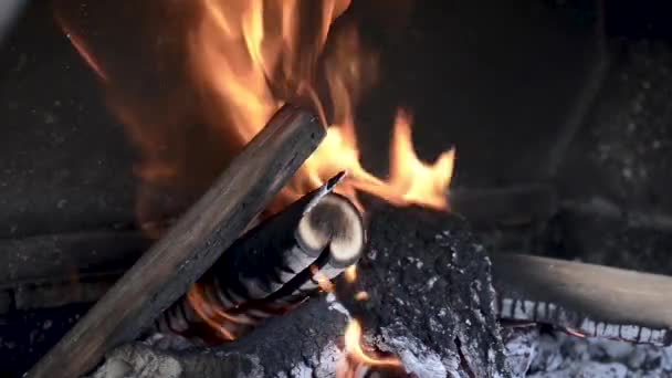 Blaze Houtskool Fire Vlam Achtergrond Textuur — Stockvideo