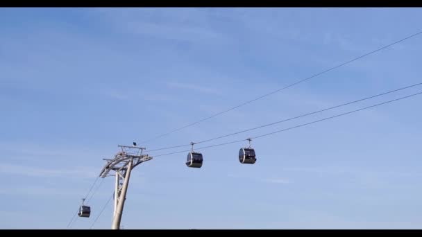 Cable Car Way Cabins Moving Ropeway Passenger Transportation Blue Sky — Stock Video