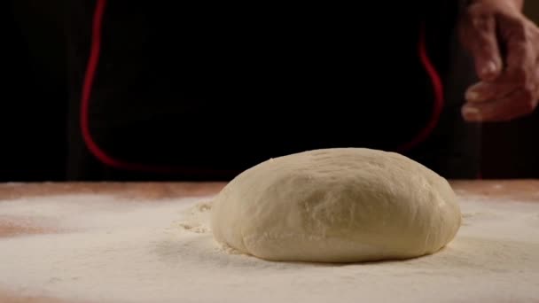 Baker Pours Flour Making Pizza Chef Cooking Dough Bake Cake — Stock Video