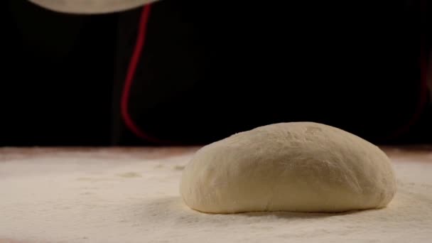 Baker Pours Flour Making Pizza Chef Cooking Dough Bake Cake — Stock Video