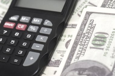 Para banknot, finans ve tasarruf hesap makinesi. İş konsepti