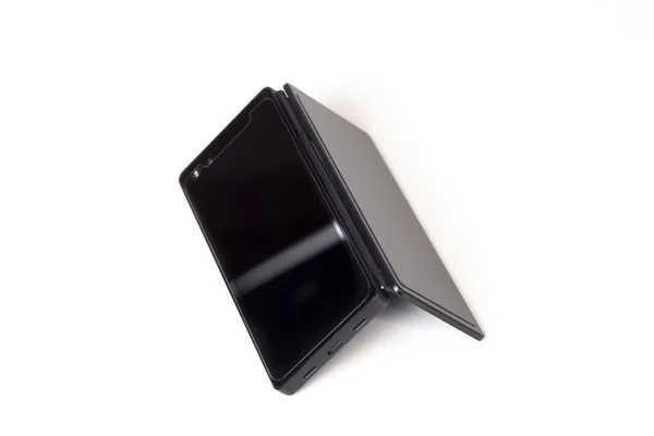 Черный Смартфон Двумя Экранами Белом Фоне Двойной Дисплей — стоковое фото