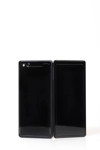Smartphone Negro Con Dos Pantallas Sobre Fondo Blanco Pantalla Doble —  Fotos de Stock