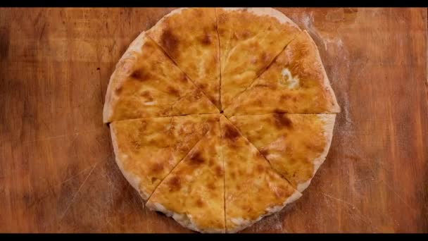Person Hand Taking Tasty Cheese Pie Khachapuri — Stock video