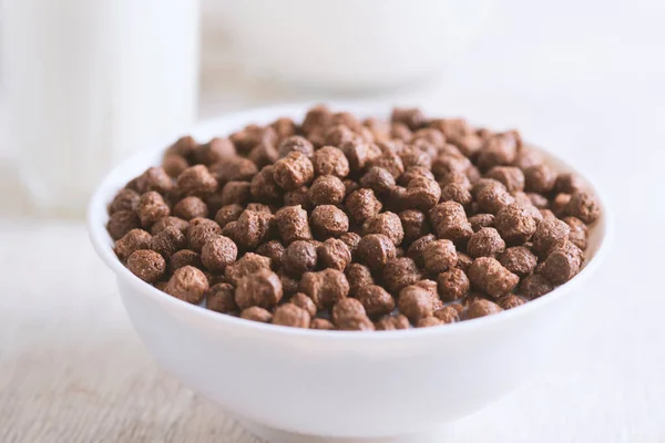 Breakfast Chocolate Balls Fresh Cows Milk Selective Focus — Stock Photo, Image