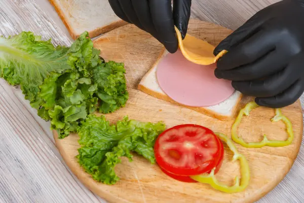 Process Cooking Sandwich Variety Fillings Ingredients Homemade Fast Food Concept — Stock Photo, Image