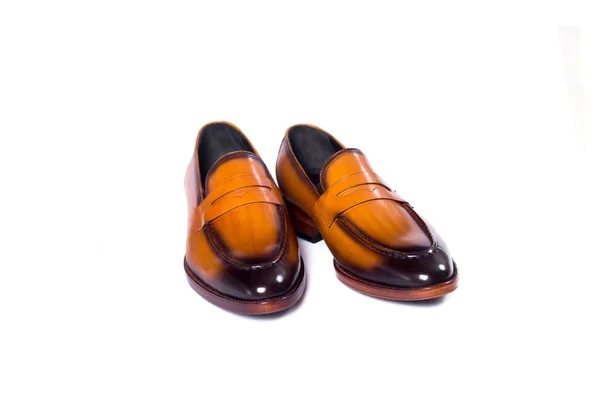 Zapatos Clásicos Cuero Marrón Para Hombre Aislados Sobre Fondo Blanco — Foto de Stock