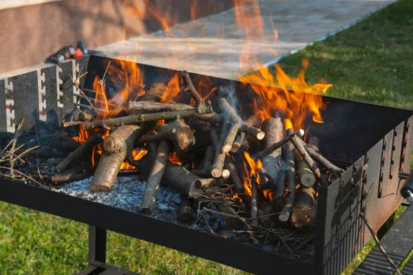 Churrasqueira Com Chamas Fogo Livre Inch Jantar — Fotografia de Stock