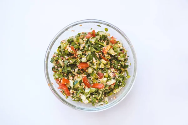 Smaklig Sallad Från Mellanösterländska Köket Tabule Beredd Grönsaker Örter Bulgur — Stockfoto