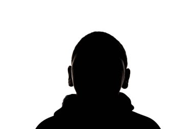 Beyaz arka planda izole edilmiş genç silueti stüdyo resmi.