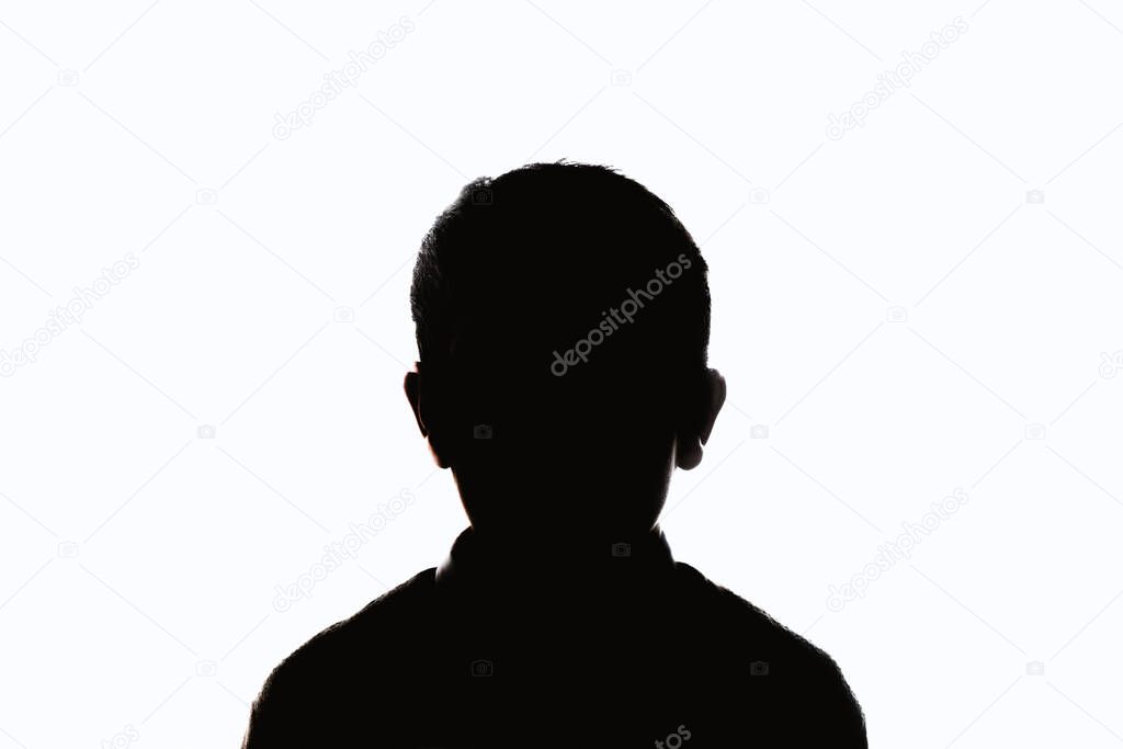 teenager silhouette studio  portrait,  isolated on white background