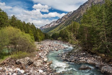 Baksan mountain river in the Elbrus region.