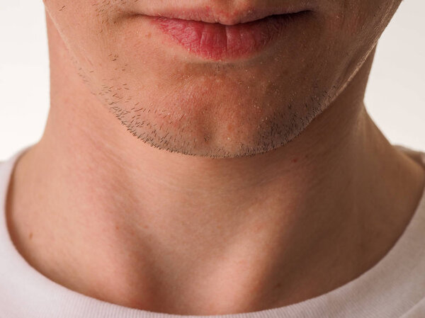 Men's short beard and lips close up