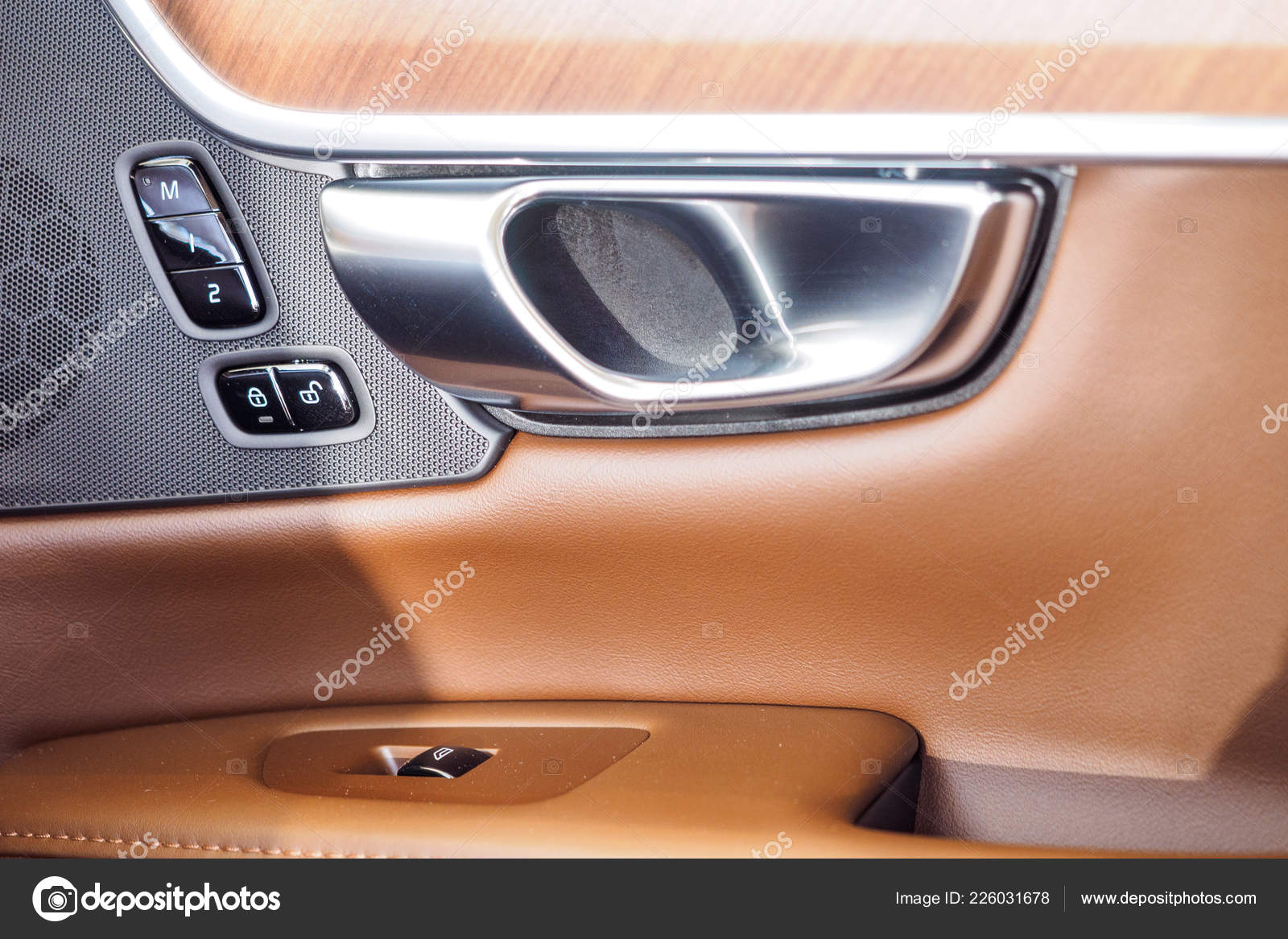 Car Light Brown Leather Interior Details Door Handle Windows