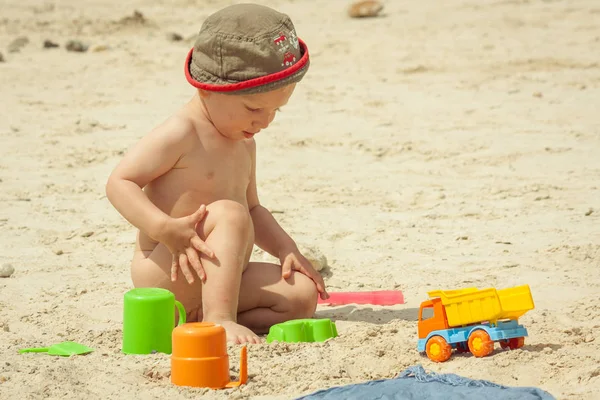Cute Baby Boy Playing Beach Toys Tropical Beach Stock Photo