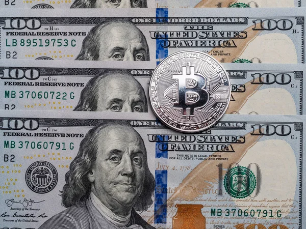 Bitcoin Банкнот Доларів Обмін Bitcoin Долар Концептуальних Зображення Cryptocurrency Всьому — стокове фото