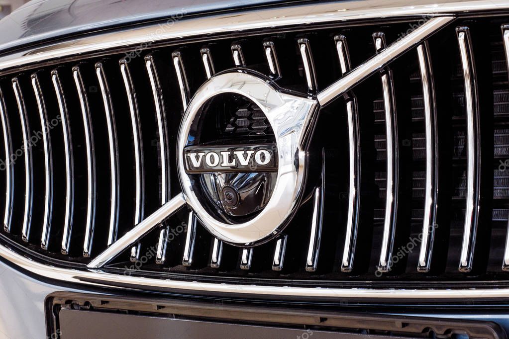 CHELYABINSK, RUSSIA - 01 May 2018: Volvo logo, close-up. Swedish luxury vehicle manufacturer established in 1927 and headquartered in Gothenburg, Sweden.