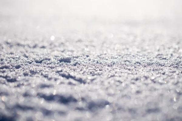 Макросъемка Чистого Белого Снега Мелкой Глубиной Резкости Приятным Размытым Боке — стоковое фото