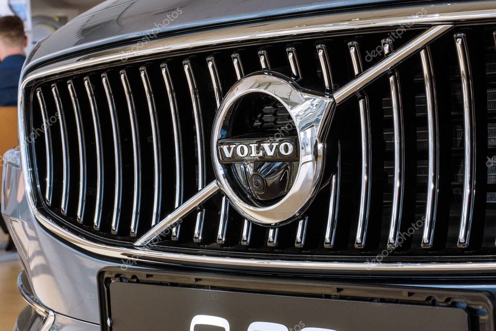 CHELYABINSK, RUSSIA - 01 May 2018: Volvo logo, close-up. Swedish luxury vehicle manufacturer established in 1927 and headquartered in Gothenburg, Sweden.