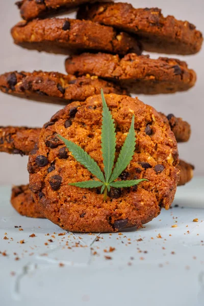 Délicieux Biscuits Maison Aux Pépites Chocolat Avec Cannabis Cbd Garniture — Photo