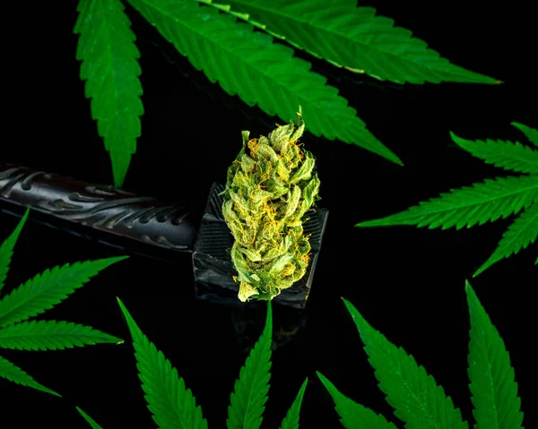 Maquette Sur Une Pipe Fumer Indienne Bois Marijuana Légale Cannabis — Photo