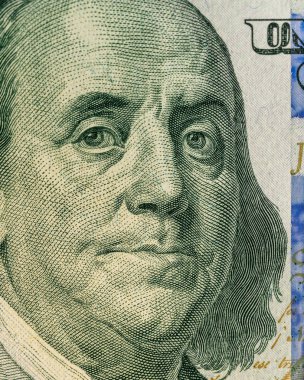 Benjamin Franklin portre yüz dolarlık banknot. Makro vurdu. Amerika Birleşik Devletleri para yakın çekim. 