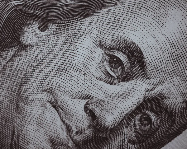 Benjamin Franklin Porträtt Hundra Dollar Bill Makro Skott Förenta Staterna — Stockfoto