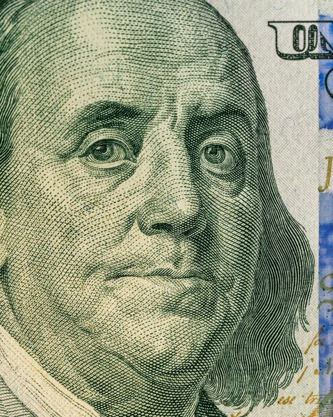 Benjamin Franklin Portret Stu Dolarowy Banknot Zdjęcia Makro Stany Zjednoczone — Zdjęcie stockowe