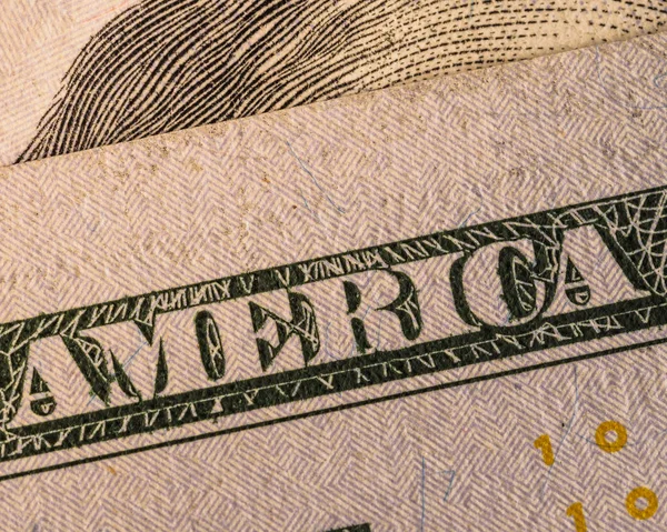 Parola America Sulla Banconota Dollaro Chiude Simbolo Del Capitalismo Della — Foto Stock