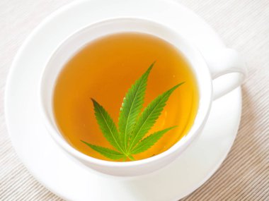 marihuana ile çay. Kenevir yaprağı bitkisel kaynatmalı demlenir 