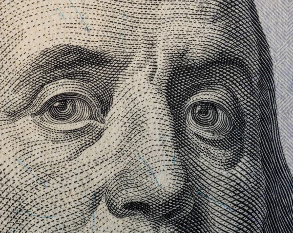 Benjamin Franklin portret 100 dollar Bill. Macro-opname. — Stockfoto