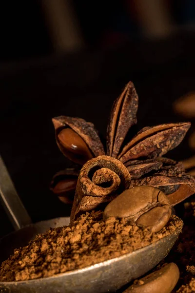 Palo de canela y especias orientales, cacao anisado, con un vin — Foto de Stock