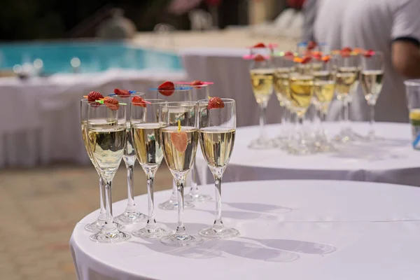 a champagne drink as a welcome drink prepared on the table