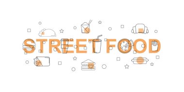 Sokak gıda vektör afiş. Word ile satırı simgesi. 