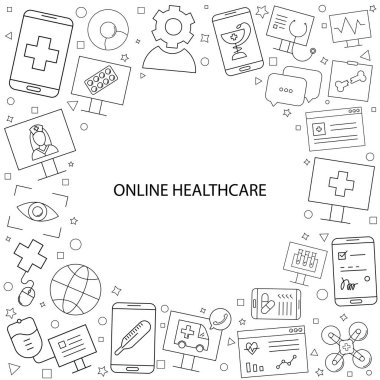 Vektör Online Sağlık ve tıp desen. Dünya ile online sağlık ve tıp arka plan