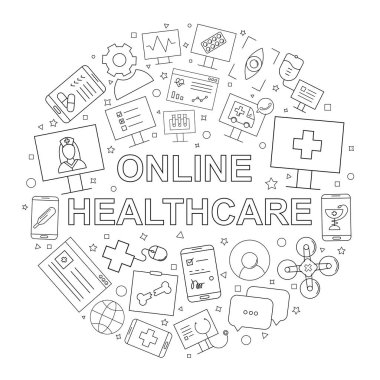 Vektör Online Sağlık ve tıp desen. Online Sağlık ve tıp arka plan dünya ile. Vektör çizim