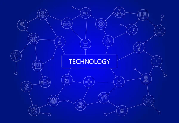 Technologie-Wort mit Symbolen — Stockvektor