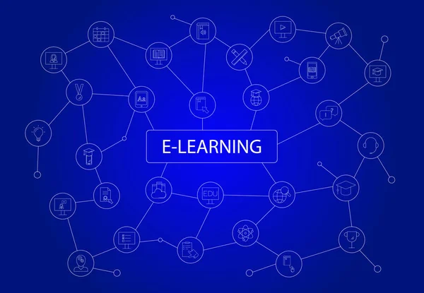 E-learning word z ikonami — Wektor stockowy
