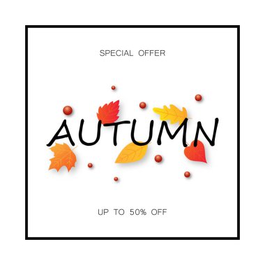 Sonbahar Satılık arka plan düzen süslemeleri alışveriş için yaprakları ile