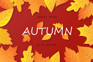 Sonbahar Satılık arka plan düzen süslemeleri alışveriş için yaprakları ile
