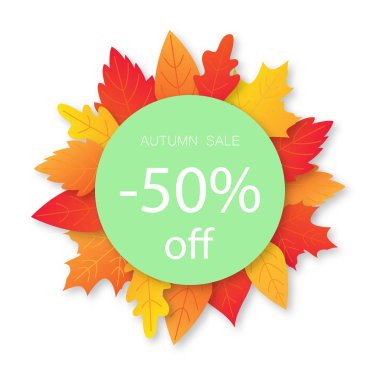 Sonbahar Satılık arka plan düzen süslemeleri alışveriş için yaprakları ile