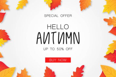 Sonbahar Satılık arka plan düzen süslemeleri alışveriş için yaprakları ile