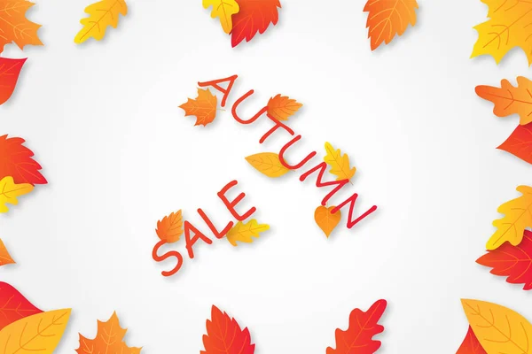 Automne vente fond disposition décorer avec des feuilles pour le shopping — Image vectorielle