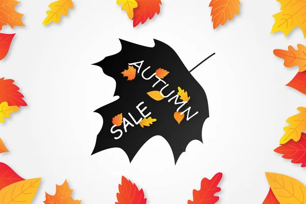 Automne Vente Fond Disposition Décorer Avec Des Feuilles Pour Shopping — Image vectorielle