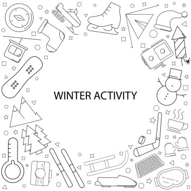 Kış faaliyet satırı simgesi arka plan. Doğrusal vektör desen. 