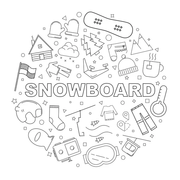Sfondo snowboard dall'icona della linea. Modello vettoriale lineare . — Vettoriale Stock