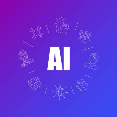 Yapay zeka kökenli satırı simgesi. Doğrusal vektör desen.